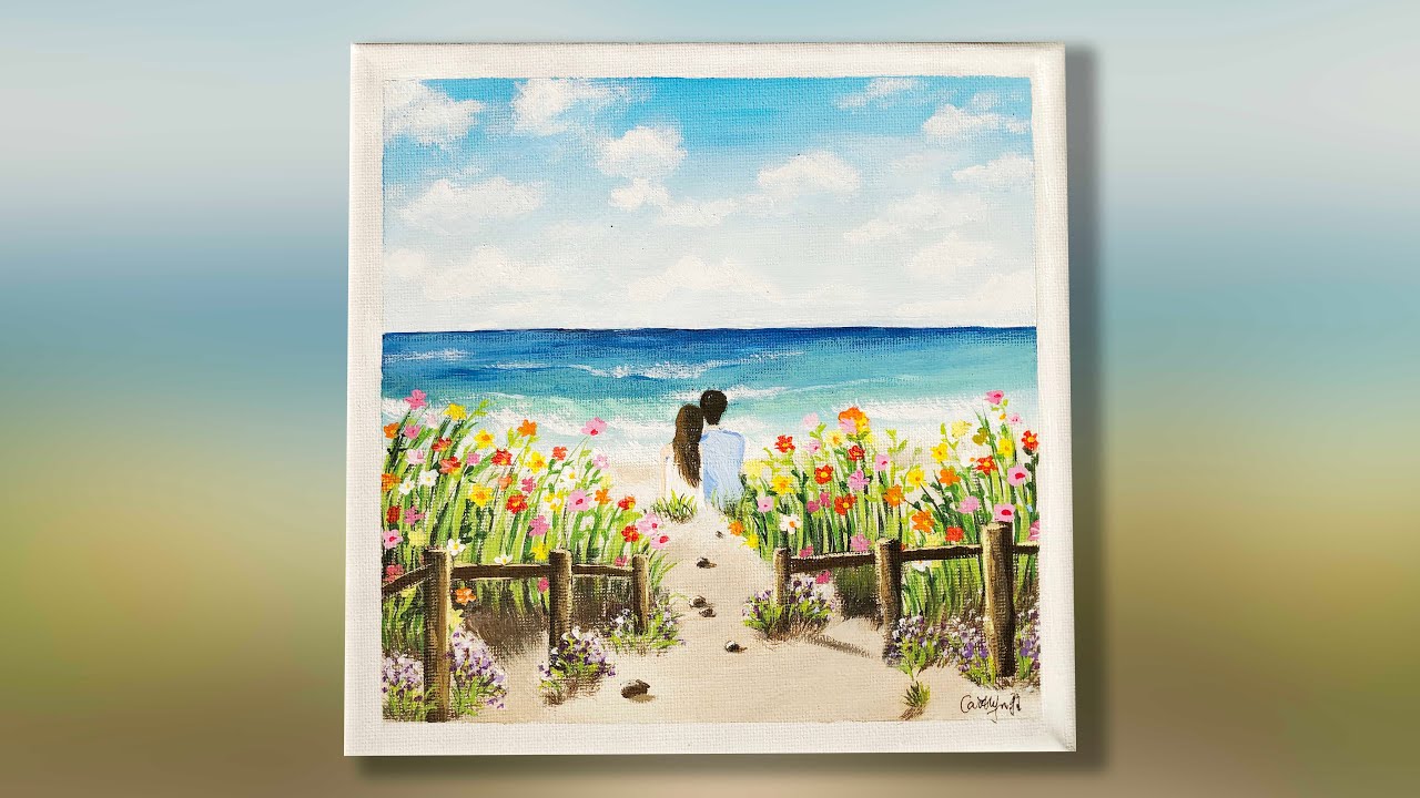 Daily challenge #57 / Acrylic painting for beginners / Couple on the beach