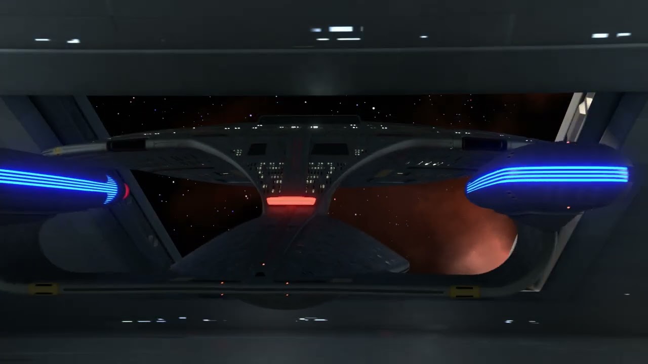 The Enterprise D leaves spacedock