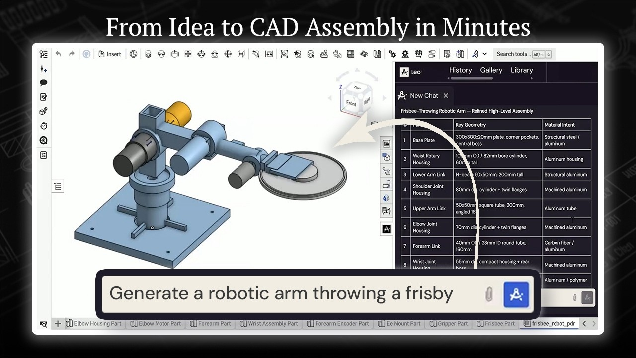 From Idea to Full CAD Assembly: Watch Leo Build a Robotic Arm in Real Time