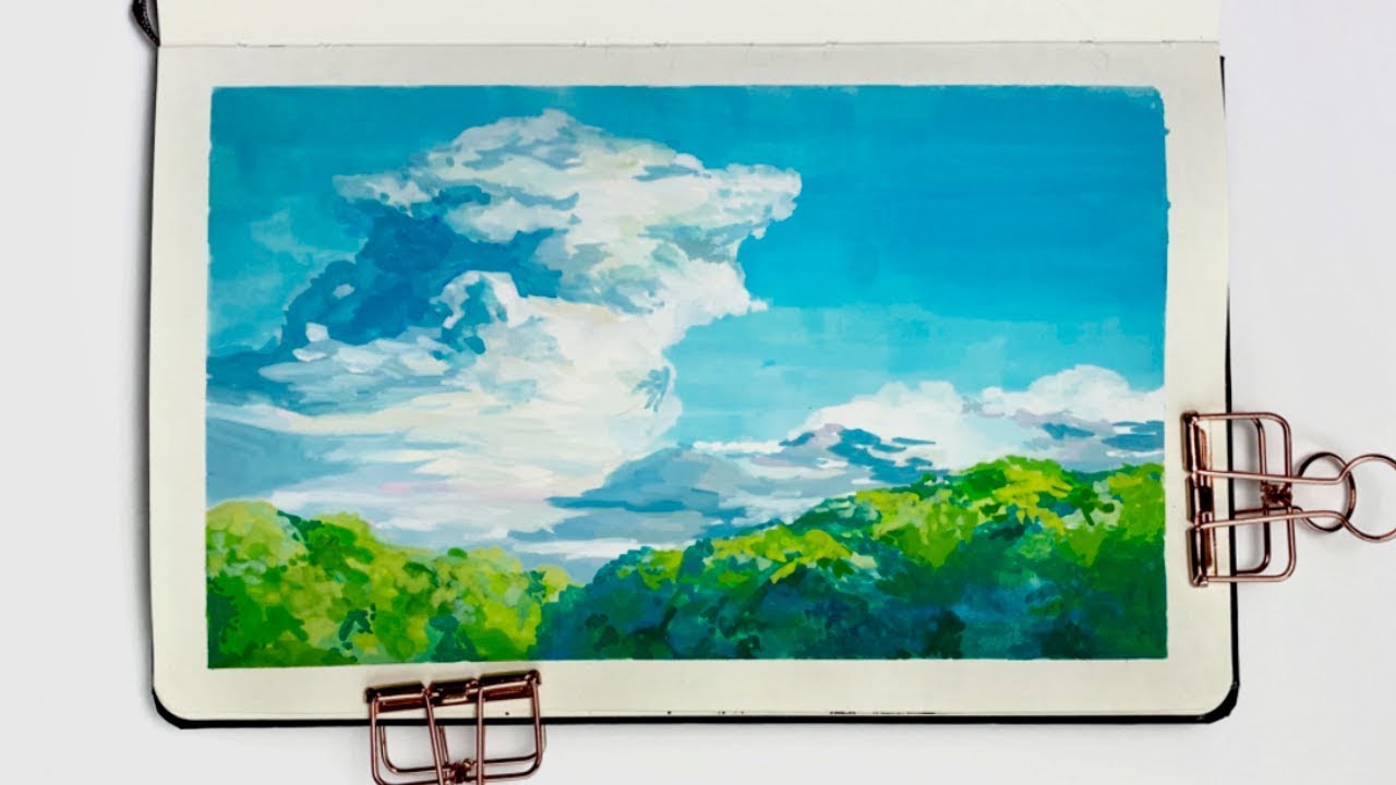 Ghibli Gouache Painting: Totoro Clouds Scenery