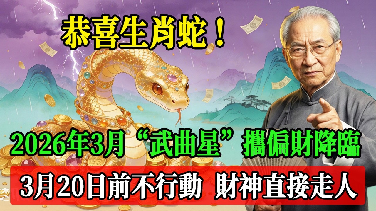 恭喜生肖蛇！2026年3月“武曲星”攜偏財降臨，3月20日前不行動，財神直接走人！#南懷瑾  #國學 #易經 #開運 #招財#風水 #2026運勢#屬相#生肖運勢#生肖命理
