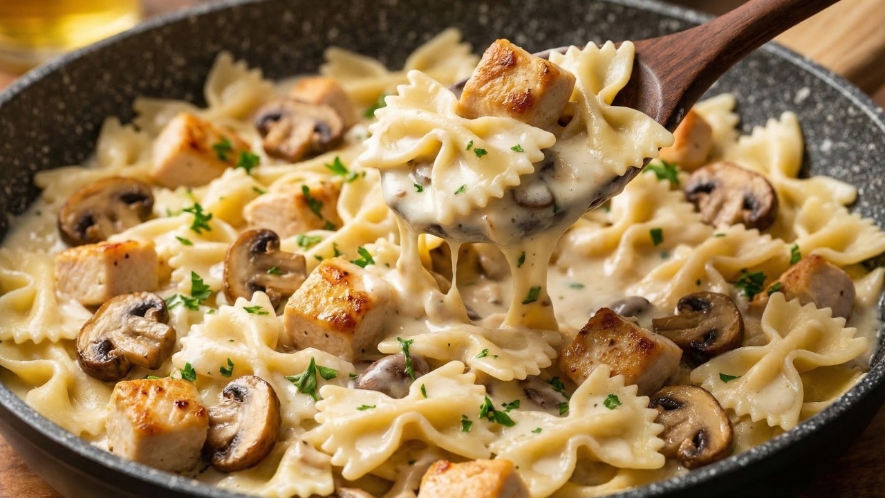 Pasta wie bei meiner italienischen Mutter! 5-Minuten Hähnchen-Alfredo Farfalle für die ganze Familie