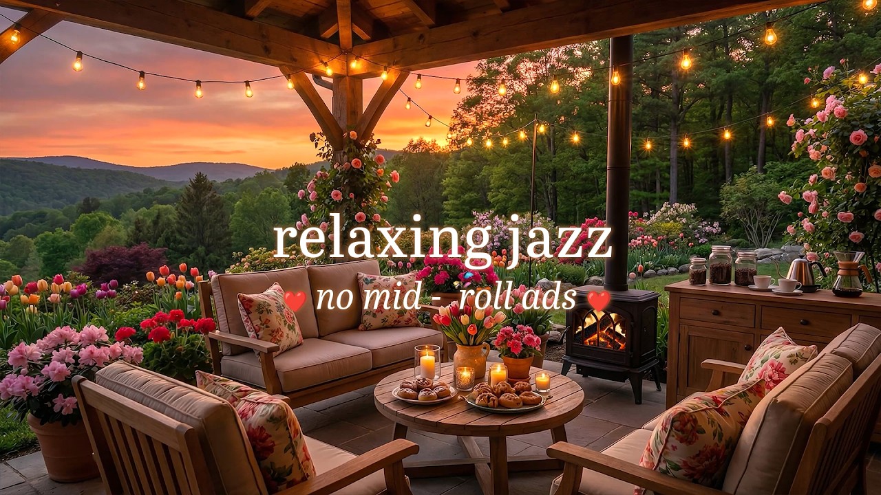 🌷 Relaxing Spring Jazz (NO MID-ROLL ADS)  Warm Café Ambience for Study & Relaxation