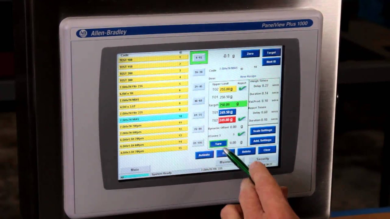 Allen-Bradley Checkweigher Video 4: Product Recipe Setup