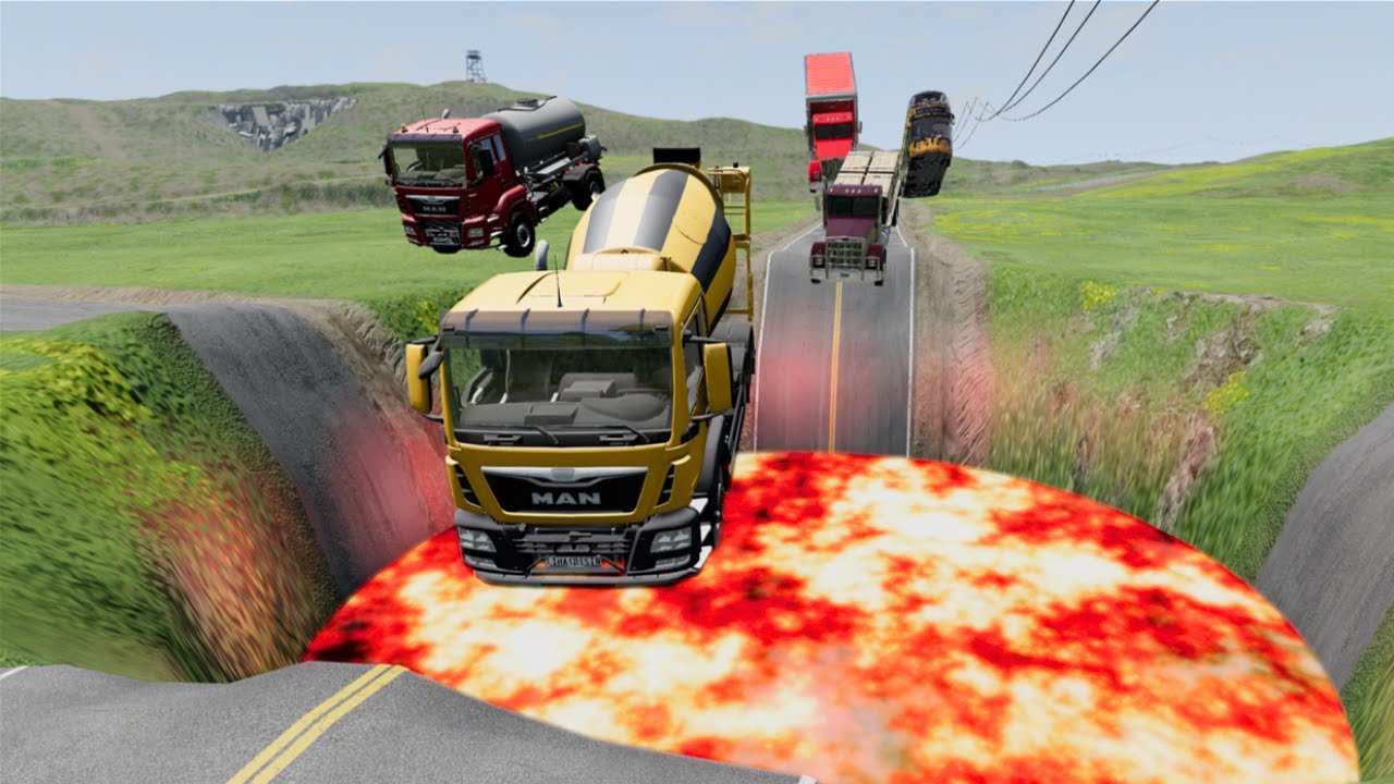 Mobil Vs Lubang Besar Lava Mobil Rusak Terguling Guling Games Permainan Mobil Mobilan Beamng.Drive#1