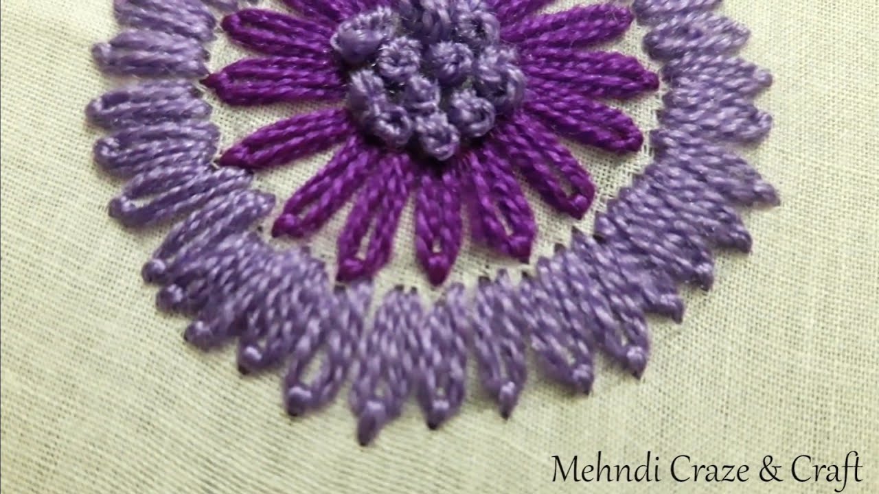 Flower Stitch with Lazy daisy Stitch tutorial / Brazilian stitch tutorial