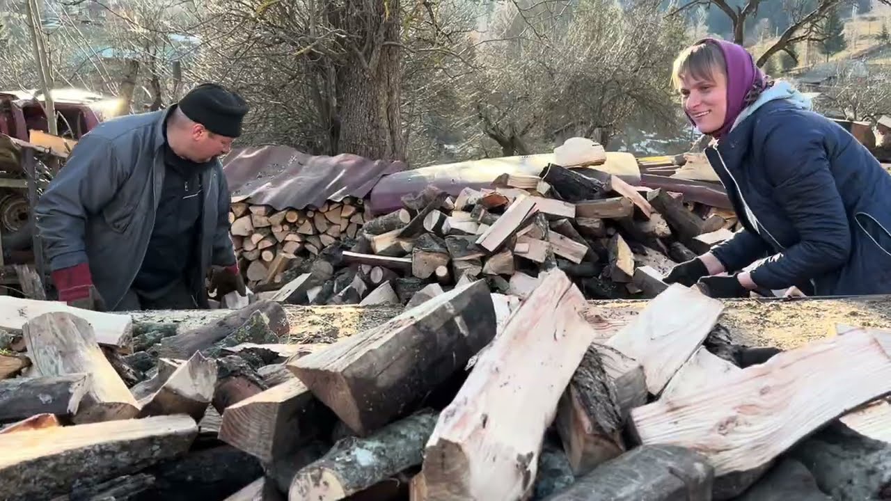 Life in the village: harvesting firewood and pies for dinner