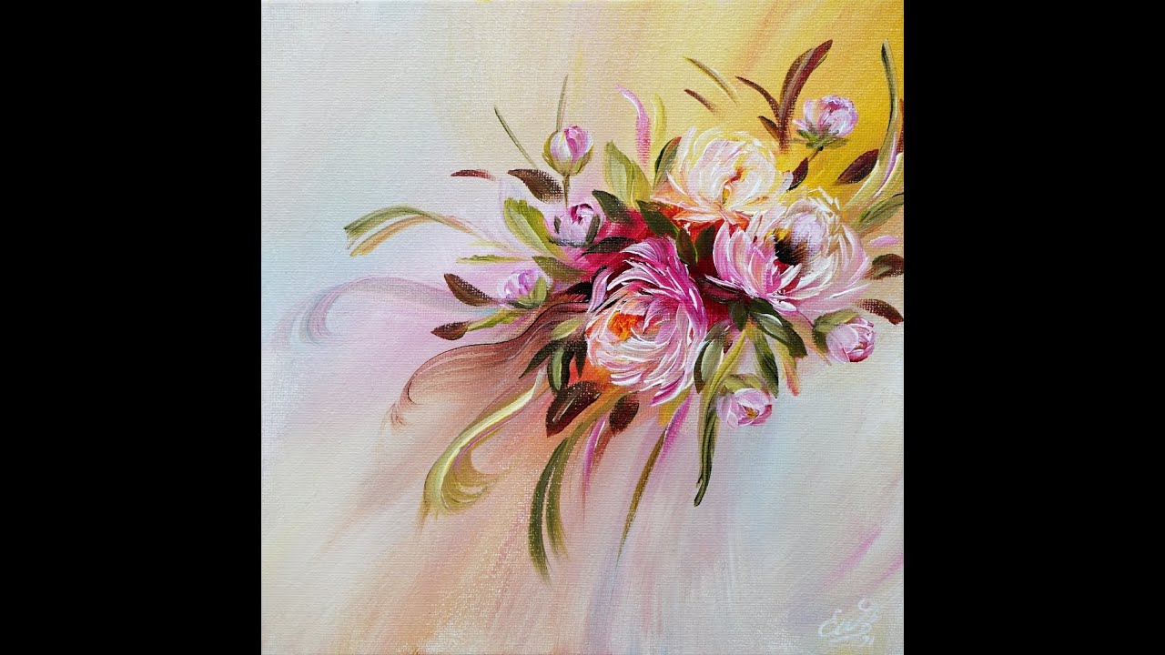 Painting Peonies in Acrylic, Flower Painting Demo, Pfingstrosen malen in Acryl, Blumenmalerei, V353