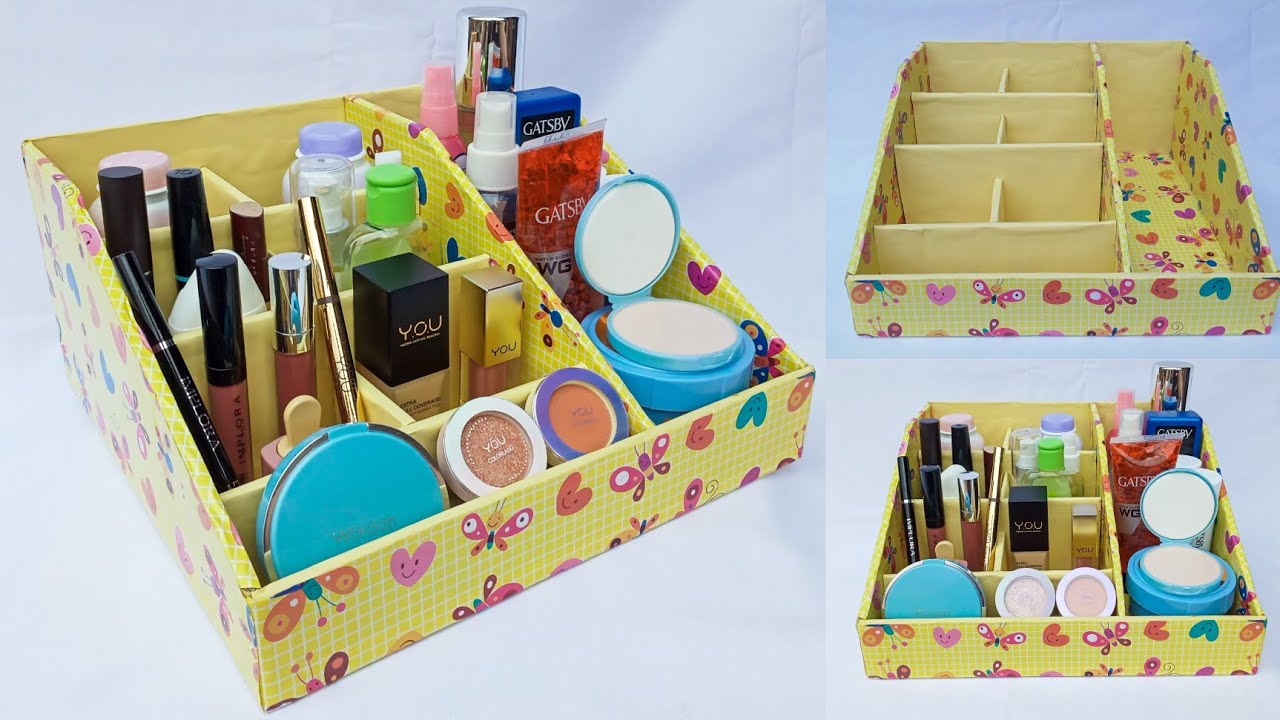 Ide kreatif tempat make up dari kardus bekas | DIY make up organizer | easy cardboard make up ideas