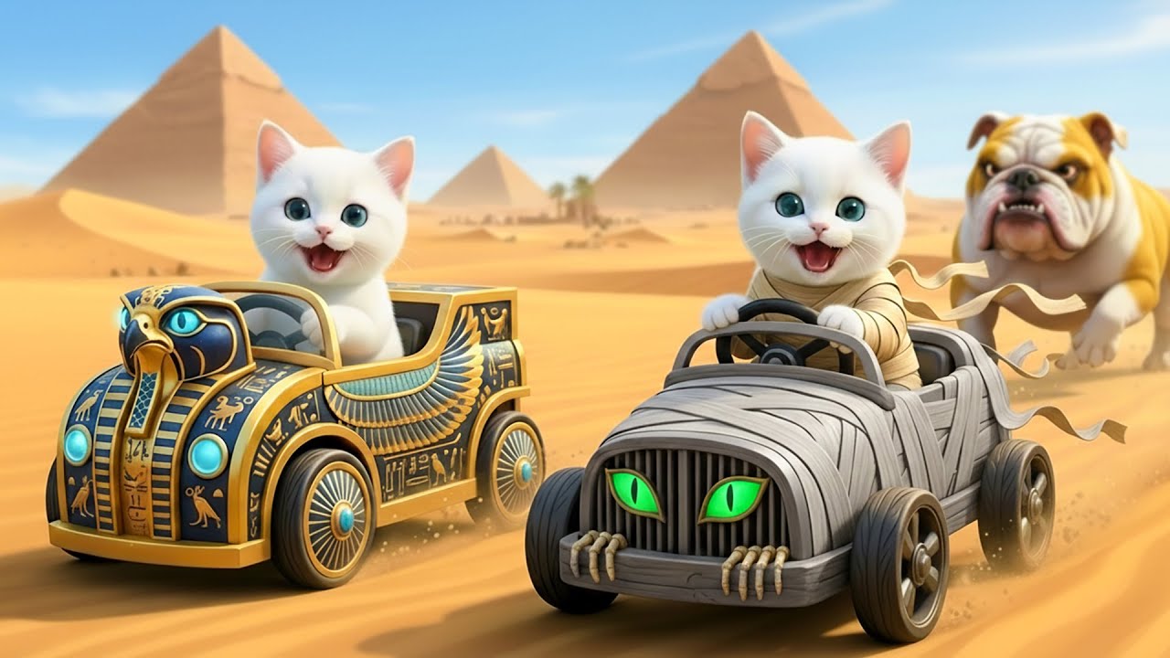 Mama Cat and Kitten Protect Friends in Egypt vs Bad Dog | Cats Videos AI Heartwarming Story