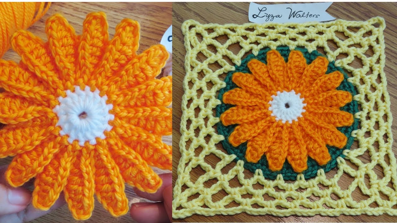 Crochet Daisy Flower In The Mesh Square