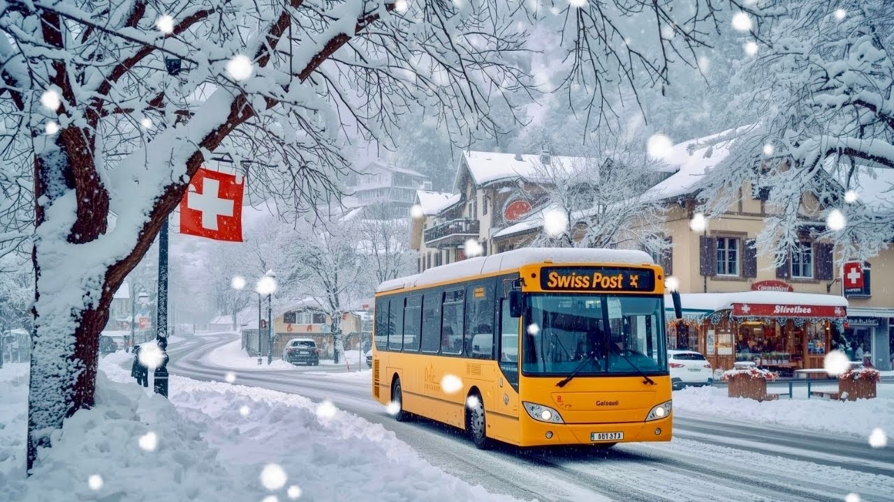 Сильный снегопад в Интерлакене, Швейцария❄️🇨🇭Прекрасный швейцарский город зимой❄️