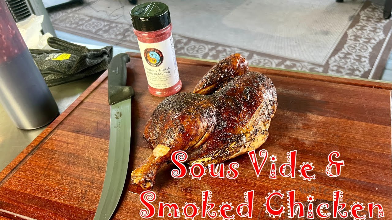 Sous Vide and Smoked Half Chickens Using Blueberry and Black Garlic