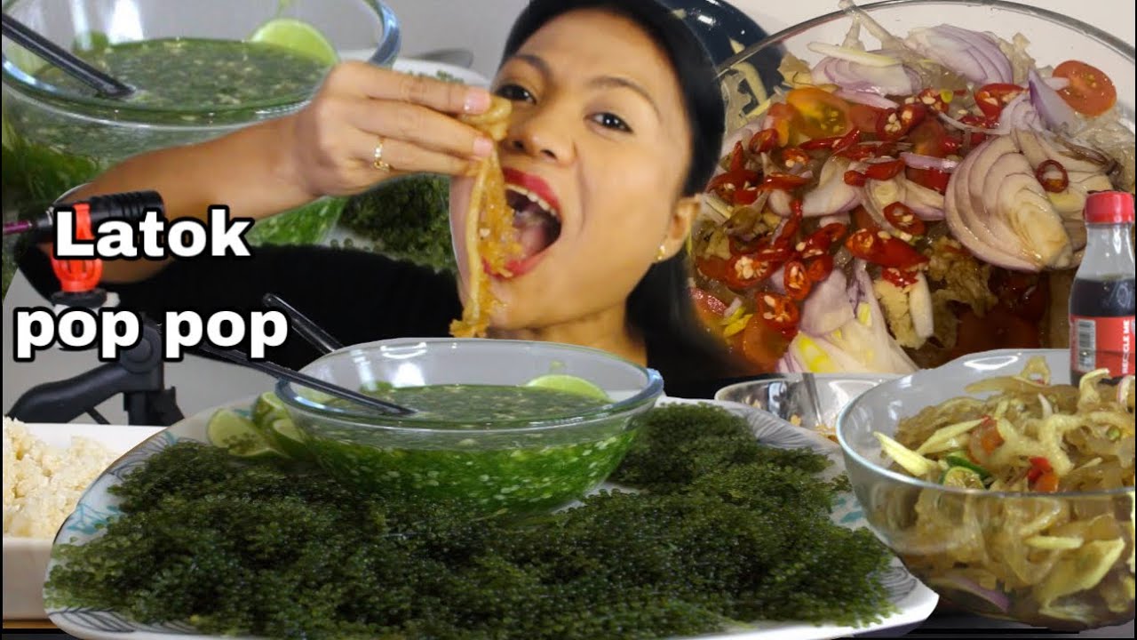 SEAGRAPE + SEAWEED + CASSAVA WITH SPICY SAUCE( LATOK POP POP + AGAL AGAL MUKBANG )
