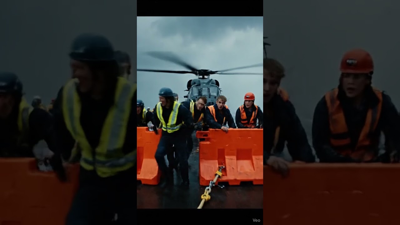 Вертолёт заскользил по мокрой палубе и чуть не упал с авианосца 🚁💥