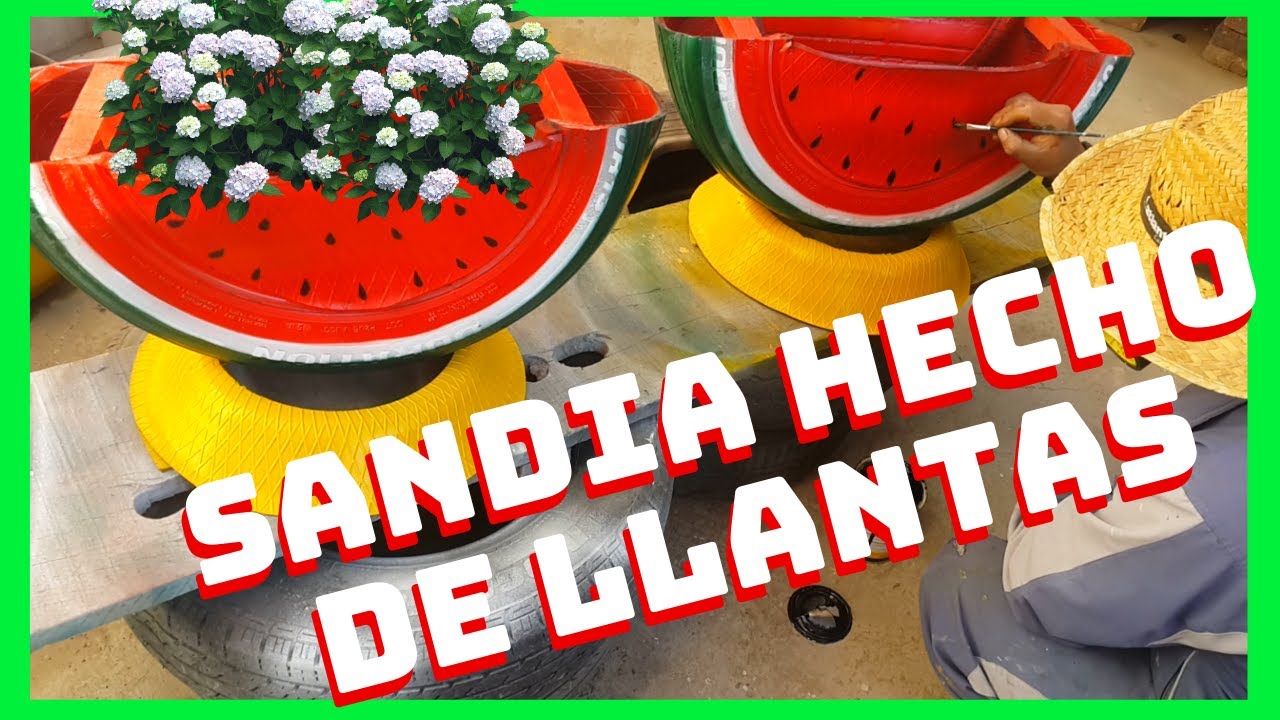 🍉COMO HACER MACETAS CON LLANTAS USADAS -✅ SANDIA HECHO DE LLANTAS DE CARROS -  HACER MACETAS FACIL