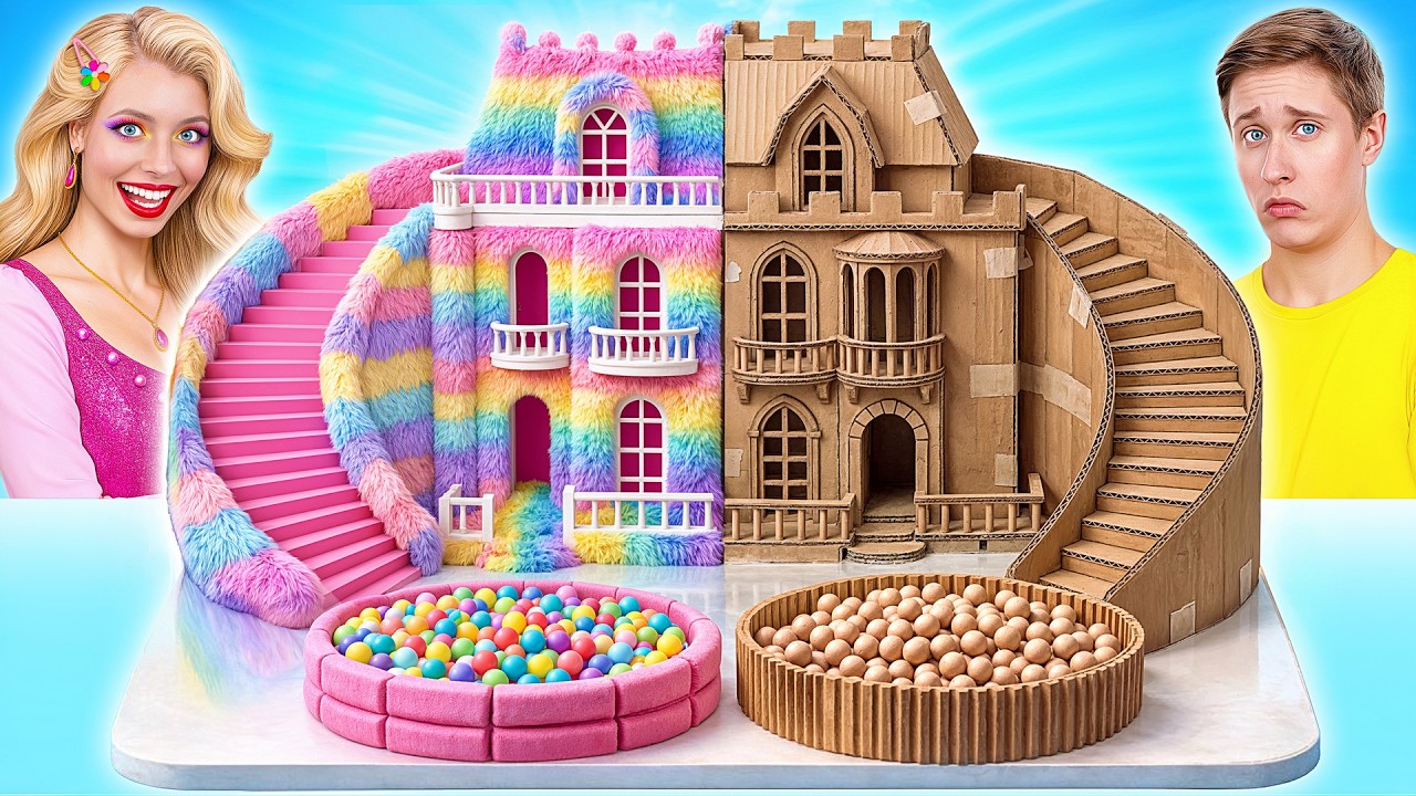 Cardboard House vs Fluffy House Challenge by Multi DO Smile