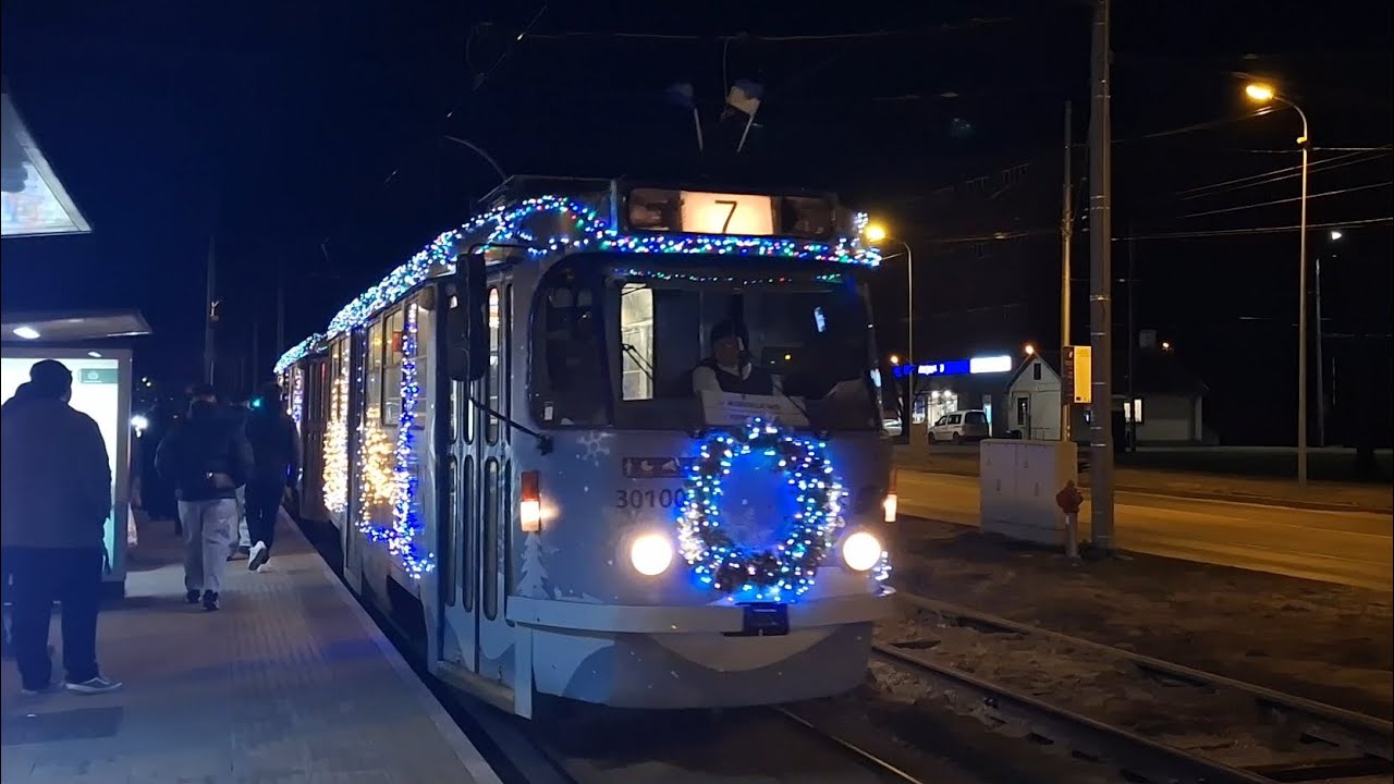 Christmas Tram in Riga | Tatra T3A №30100+30111 (December 24, 2025) 🚋🎄🇱🇻