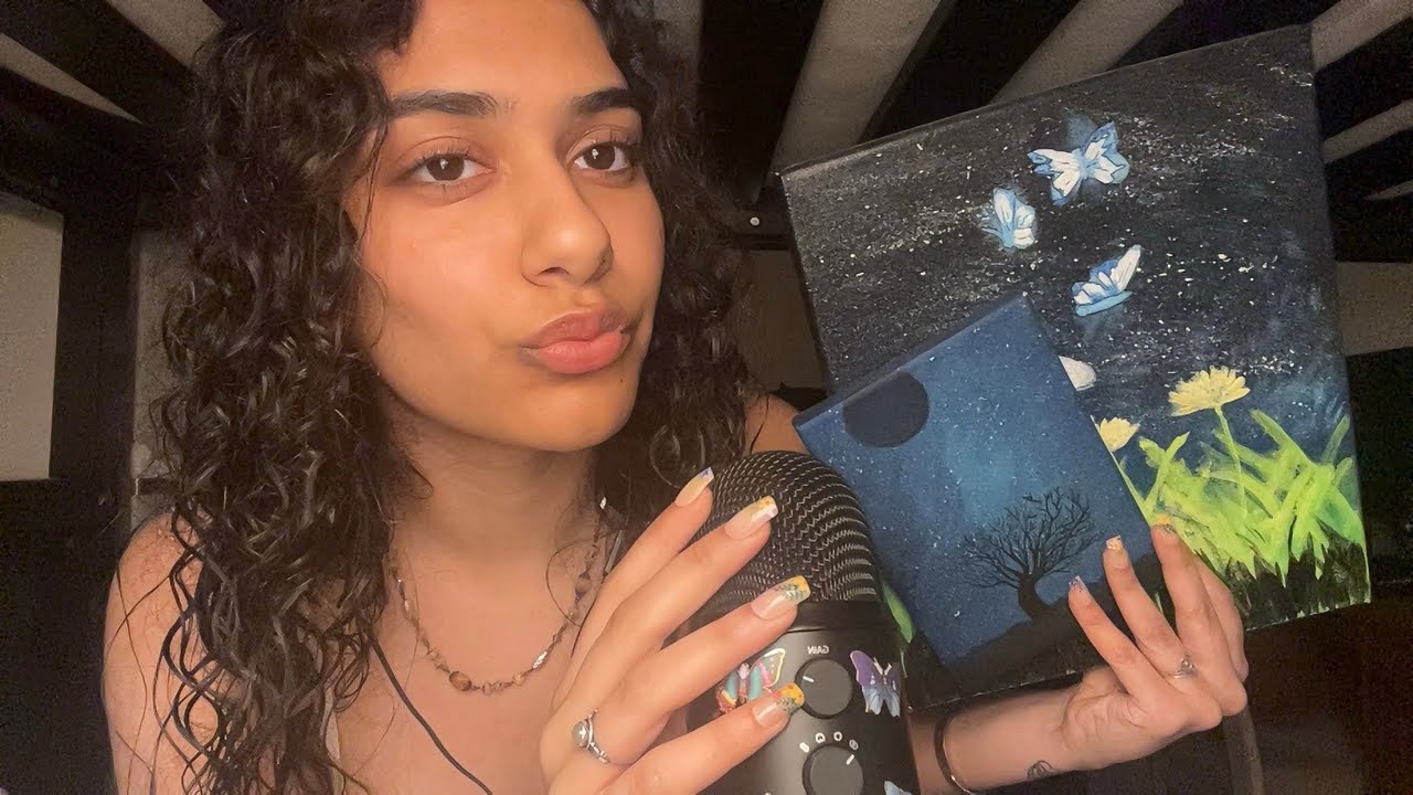 asmr tapping & scratching on my canvas paintings 🩵