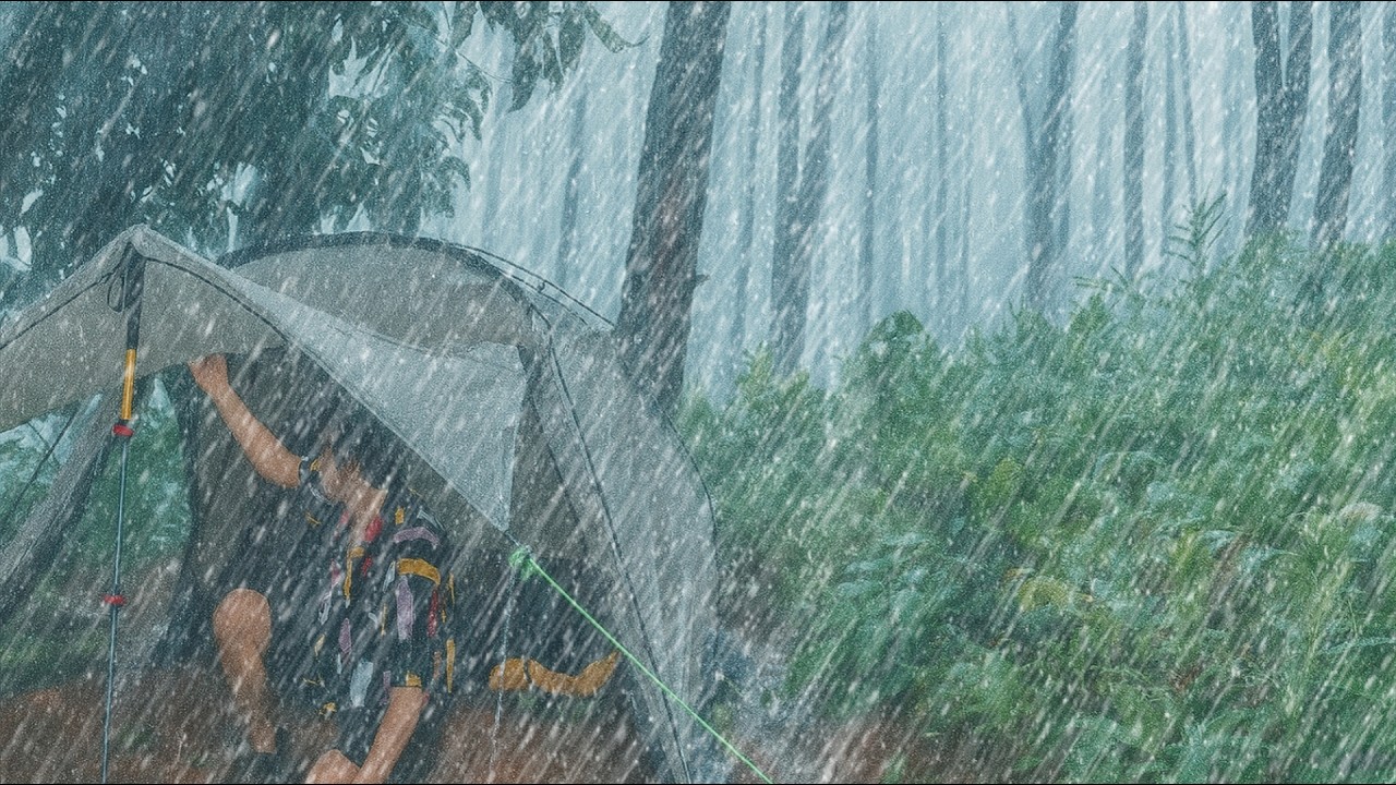DRENCHED IN SUPER HEAVY RAIN AND INSANE LIGHTNING STRIKES‼️CAMPING IN HEAVY RAIN 