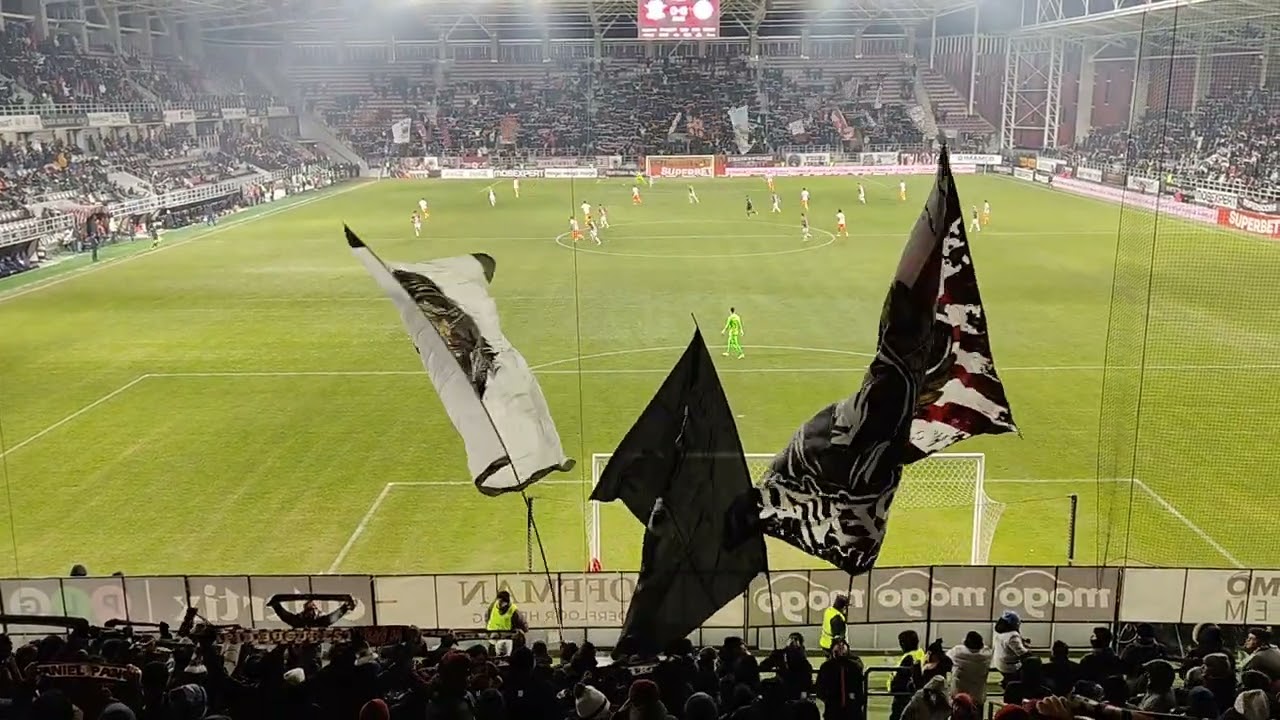 Rapid Metaloglobus 1-0, 17 ianuarie 2026. Imnul Rapidului cantat de suporteri in min 19