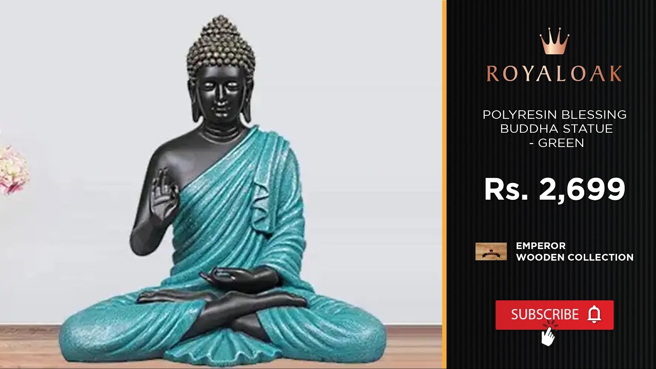 Royaloak | Polyresin Blessing Buddha Statue - Green