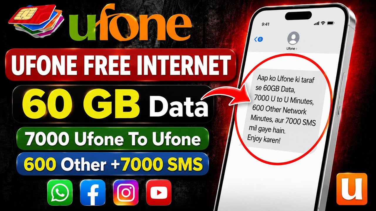 Ufone 60GB Free Internet Offer 2026 | 7000 U to U Minutes | 600 Other 7000 SMS | Ufone Latest Offer