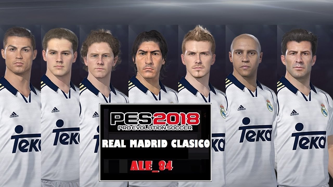 REAL MADRID CLÁSICO/ CLASSIC FULL PLANTEL PES 2018. UNIFORMES, ESCUDO + LINK