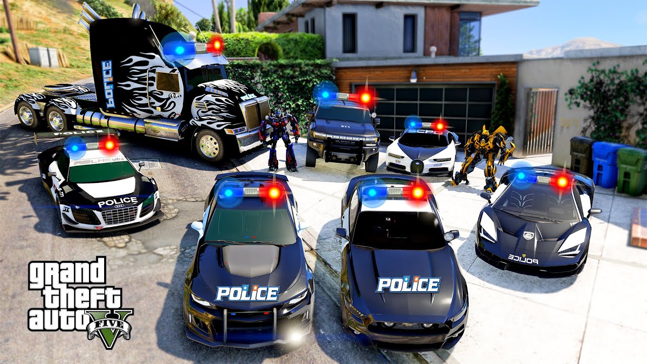 GTA 5 - Stealing TRANSFORMERS Police Vehicles with Franklin! (Real Life Cars #171)