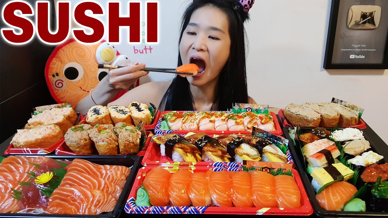 HUGE SUSHI FEAST! Creamy Salmon Sushi, Tuna Sashimi, Sushi Rolls - Japanese Seafood Mukbang w/ Asmr