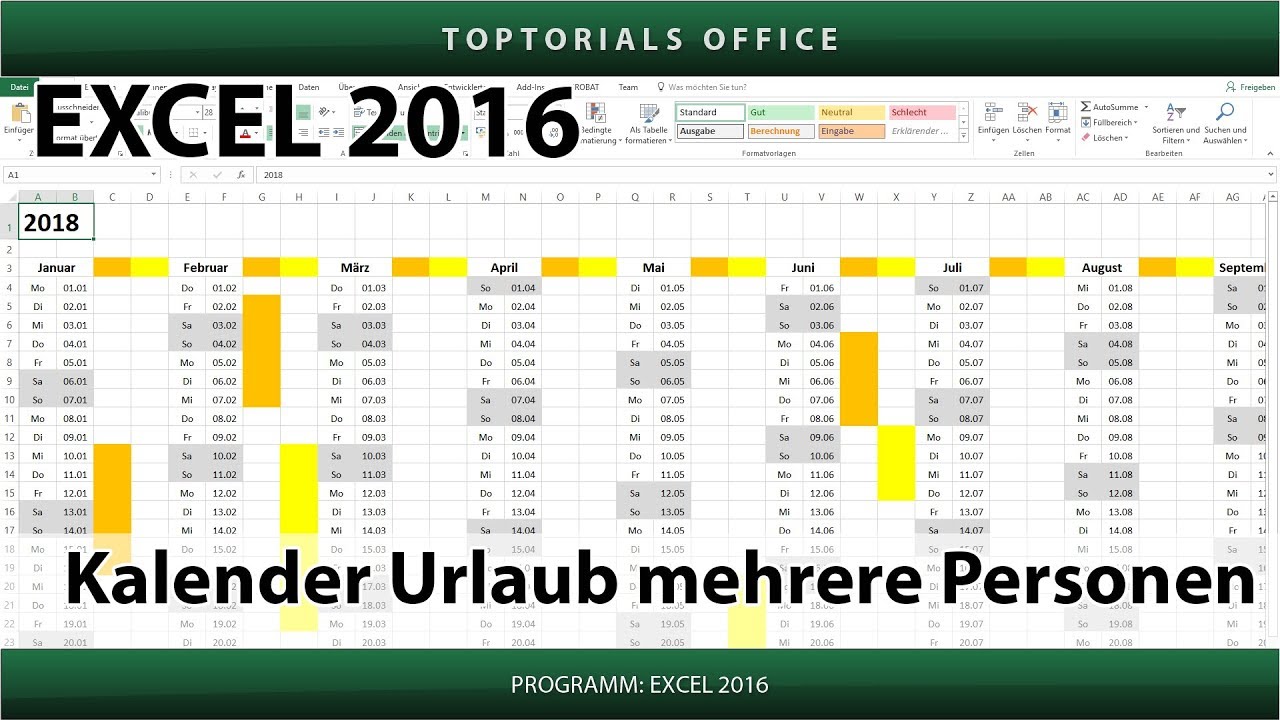 Kalender / Urlaub für mehrere Personen markieren + Download (Excel)