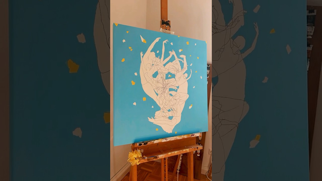 New acrylic painting, release the first layer of tape! Artwork in progress