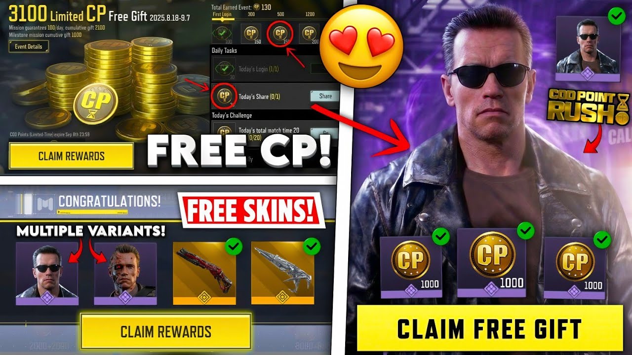 БЕСПЛАТНЫЕ 3500 CP для всех! [Событие CP Rush] + Первый взгляд на все скины Terminator и новые ле...