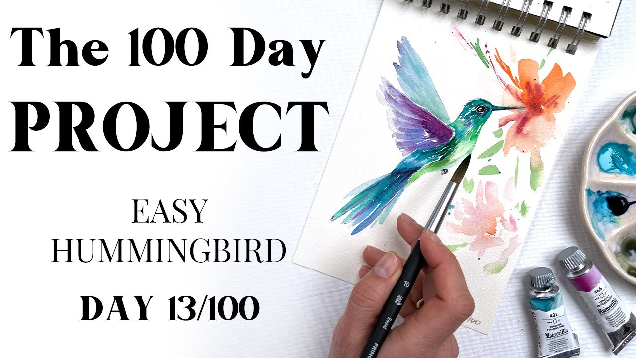 How to paint Hummingbird with watercolor. Easy painting idea 13/100