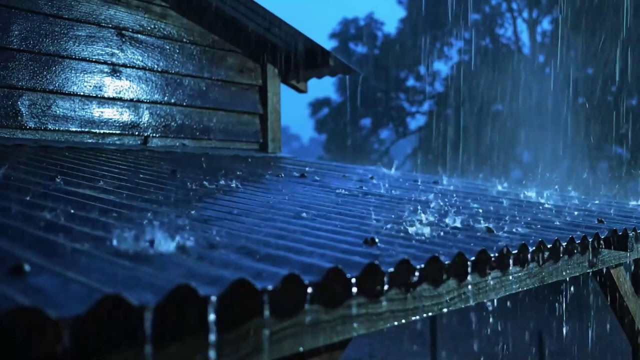 Midnight Heavy Rain on Metal Roof with Soft Thunder | Relaxing ASMR for Deep Rest