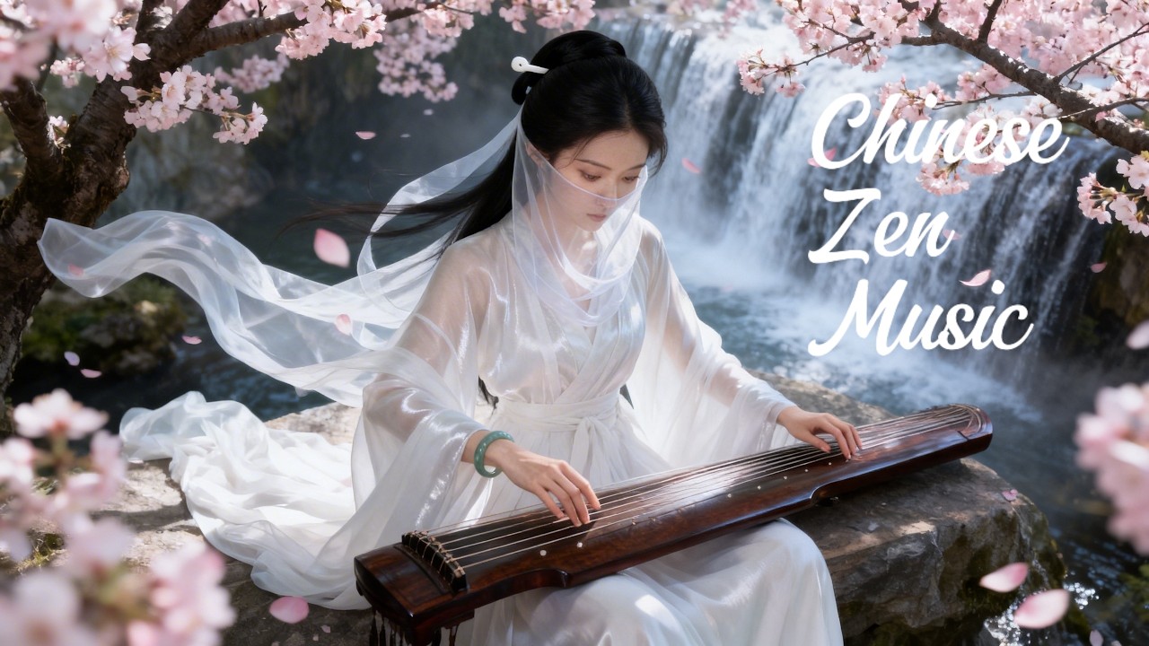Cherry Blossom Waterfall 🌸 Calm Anxiety ♫ 飛瀑落花：古琴靜心療癒純音