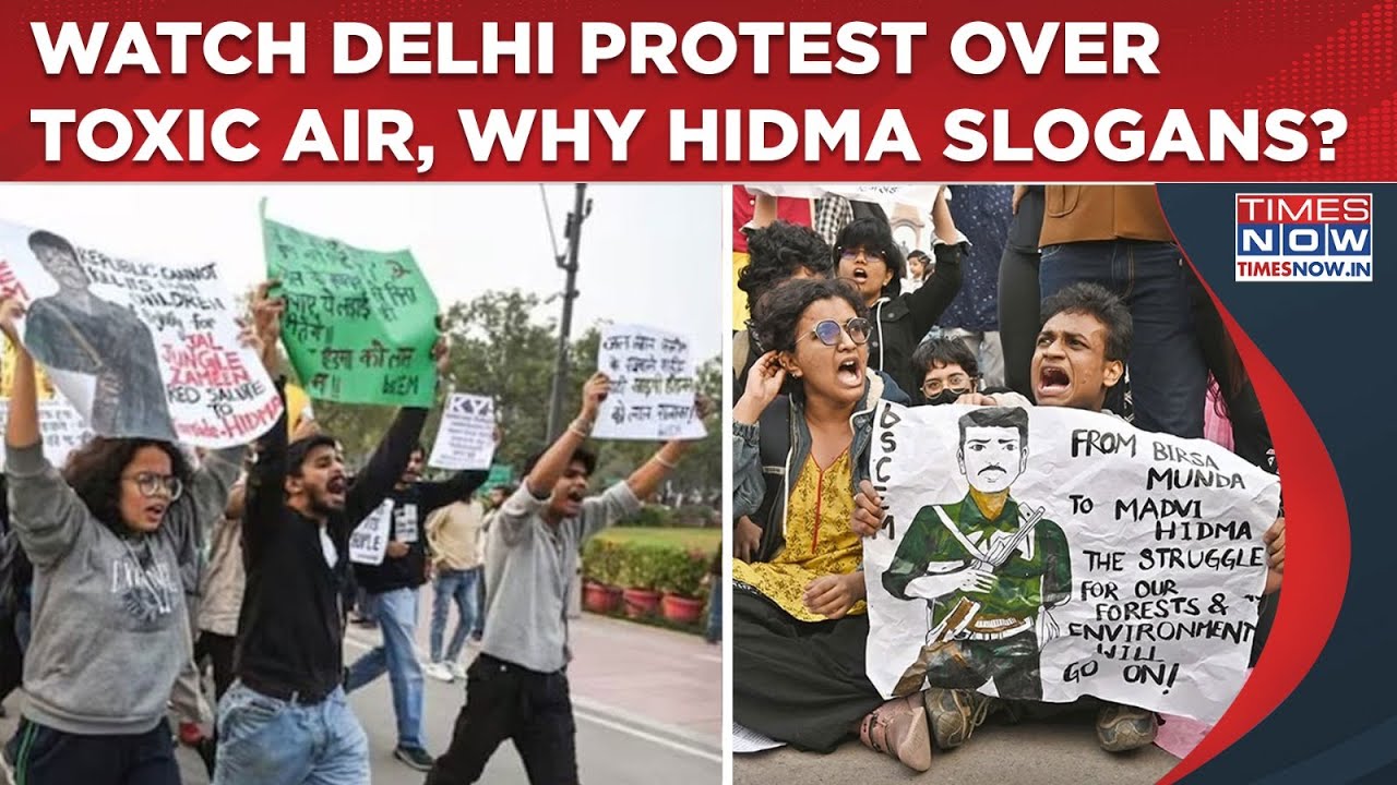 Delhi Toxic Air Protest: Hidma Amar Rahe Slogans, Posters Raise Eyebrows As Hundreds Take To Streets
