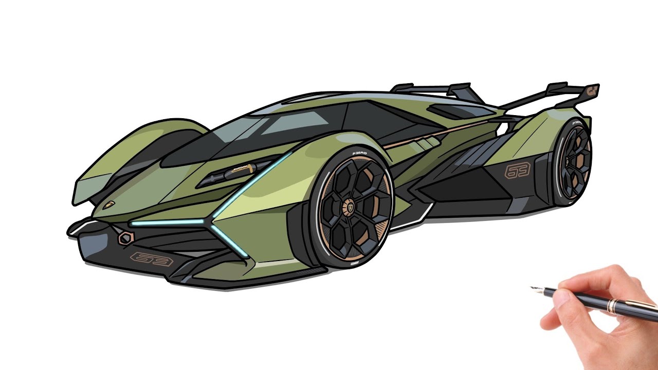 How to draw a LAMBORGHINI VISION V12 GT / drawing lamborghini Gran Turismo sports car