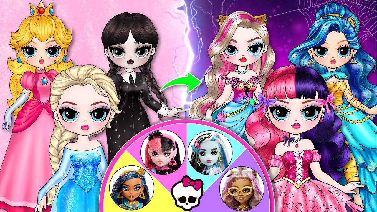 Disney Princess Glow Up Into Monster High Princess / DIY Paper Dolls Fashion