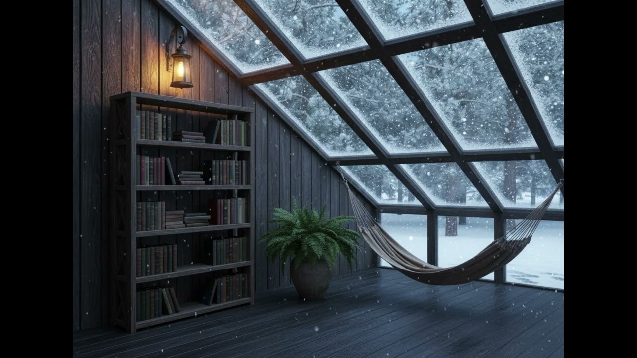 Winter Cabin Sleep Haven – Warm Lantern Glow, Falling Snow & Deep Winter Calm
