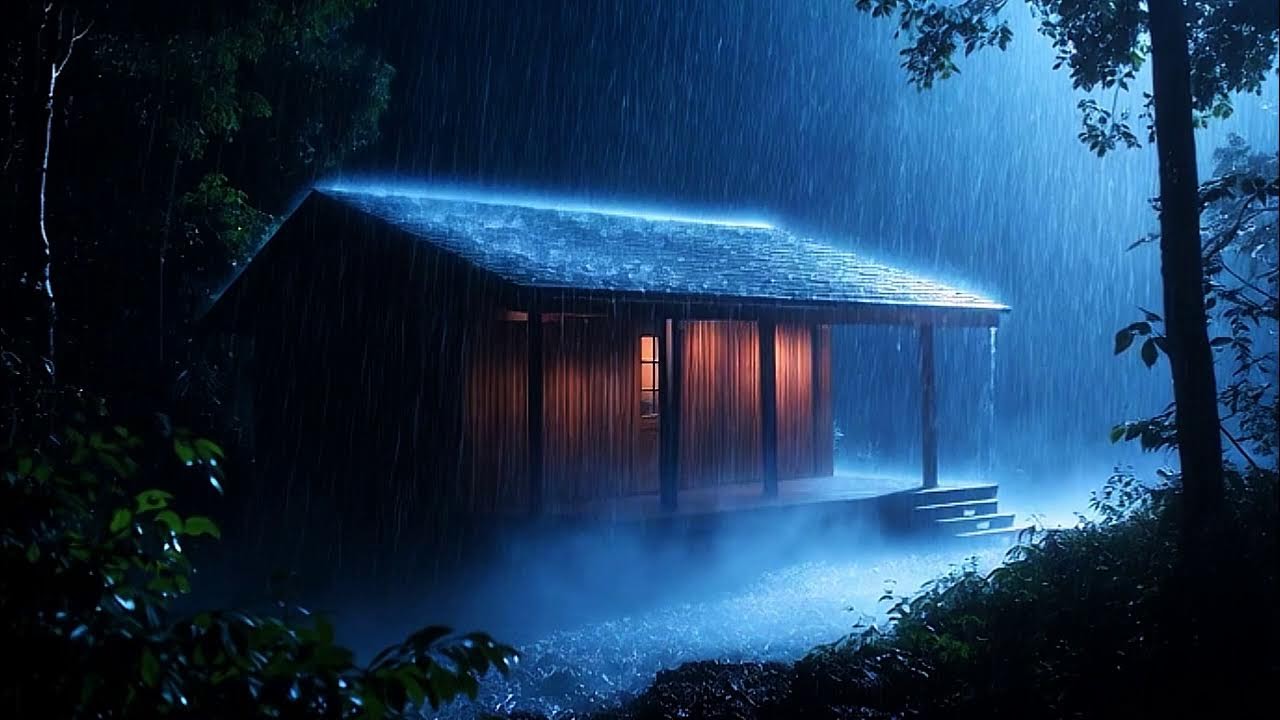 LIVE NOW 🌧️  Rainy Forest Cabin at Night  |  Fall Asleep Fast  😴 | Black Screen  |  Sleep Ambience