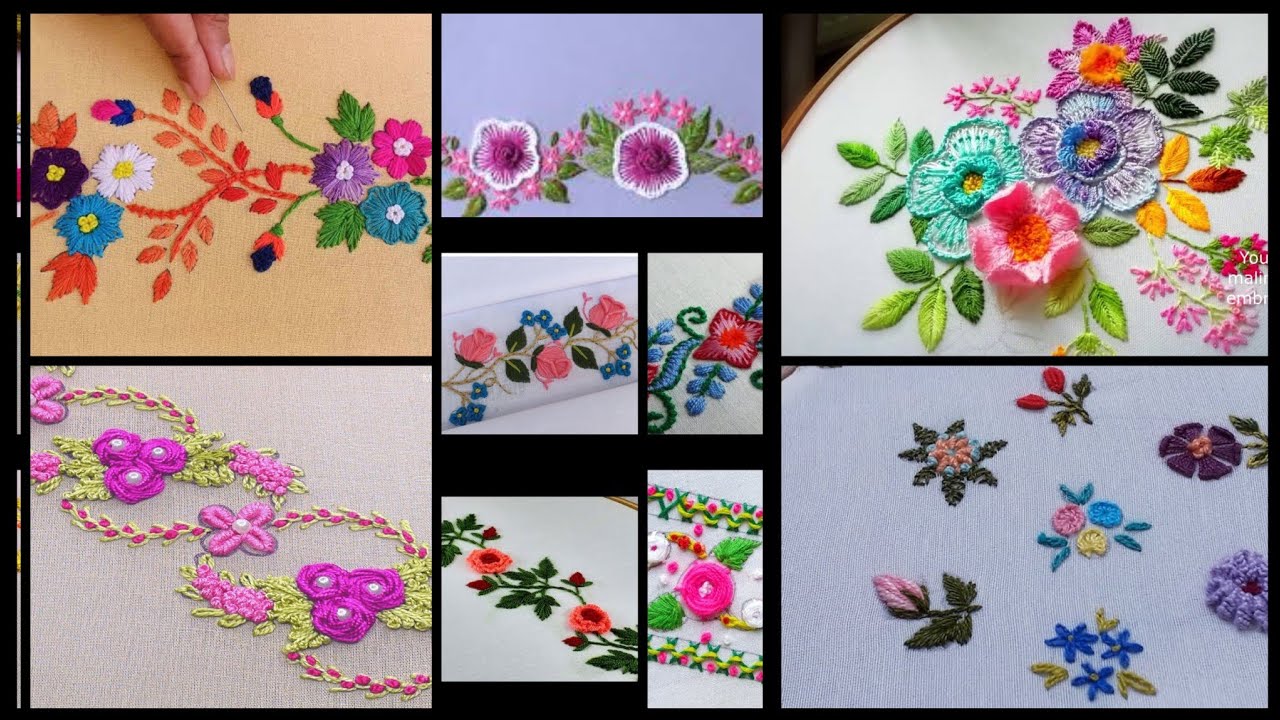 Hand Embroidery Flowers & Stylish Border Line