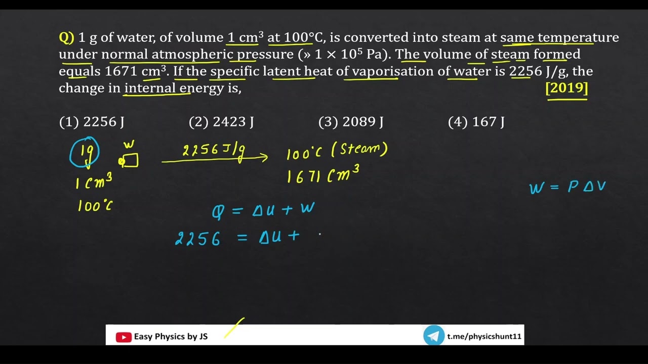 Thermodynamics – Change in Internal Energy I NEET I PYQ -  2019