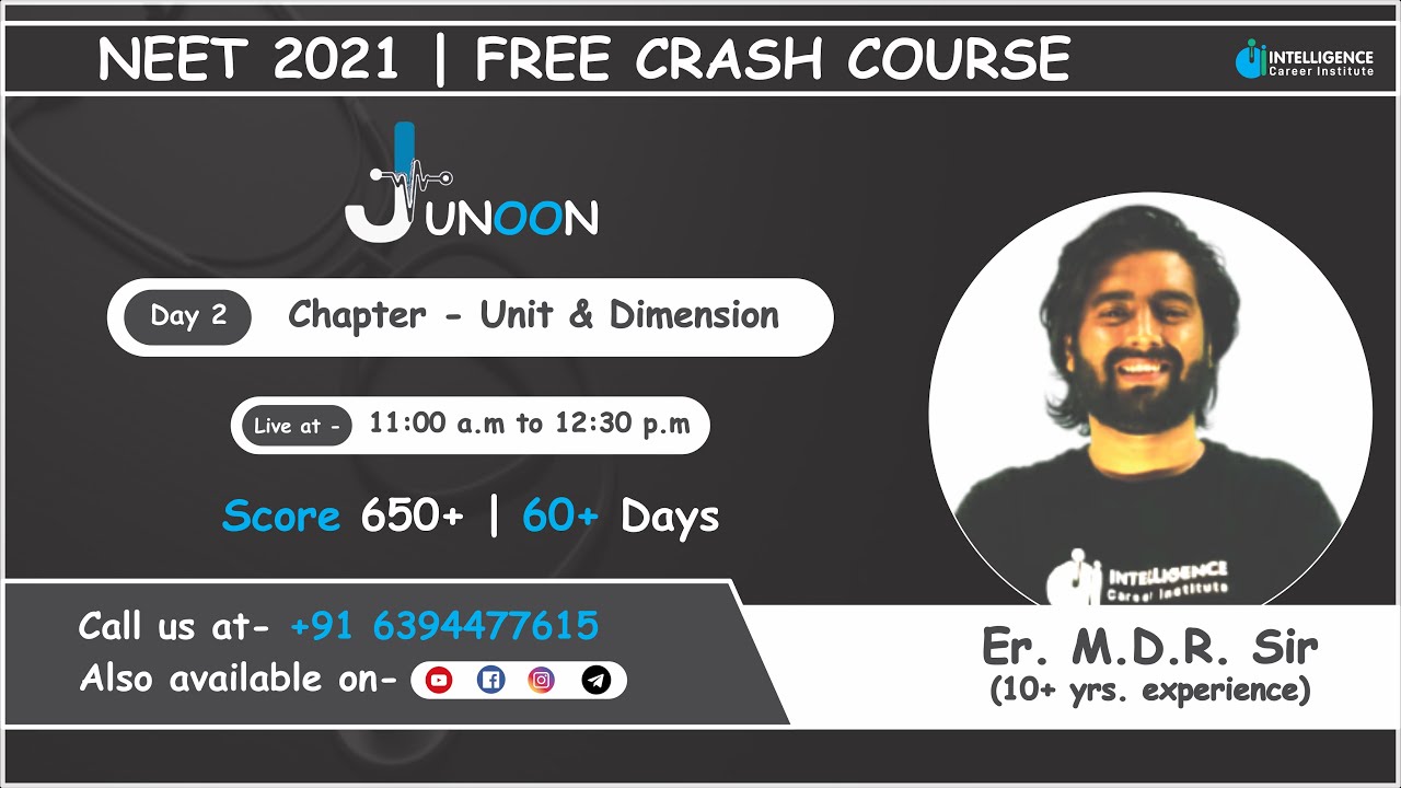 Unit & Dimension Numerical |Intelligence career institute| Junoon Crash Course for Neet 2021 #junoon
