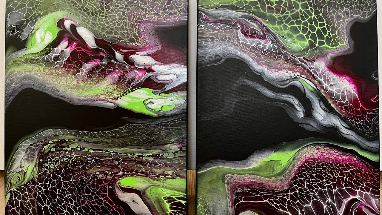 My BEST 🌟 Swipe! Diptych Acrylic Pour Painting with Magenta and Green | Fluid Art