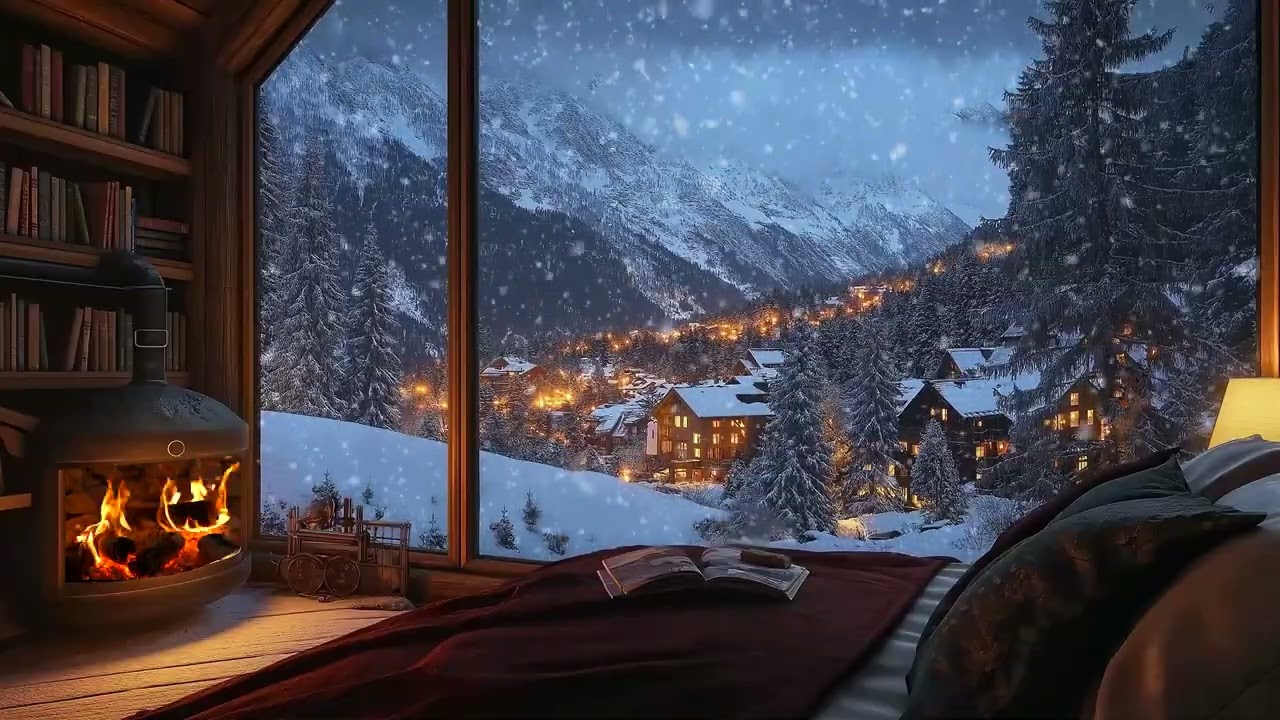 ❄️🔥 Snowstorm Night Cabin | Blizzard Wind & Warm Fireplace 3 Hours | Fall Asleep Focus Study Relax