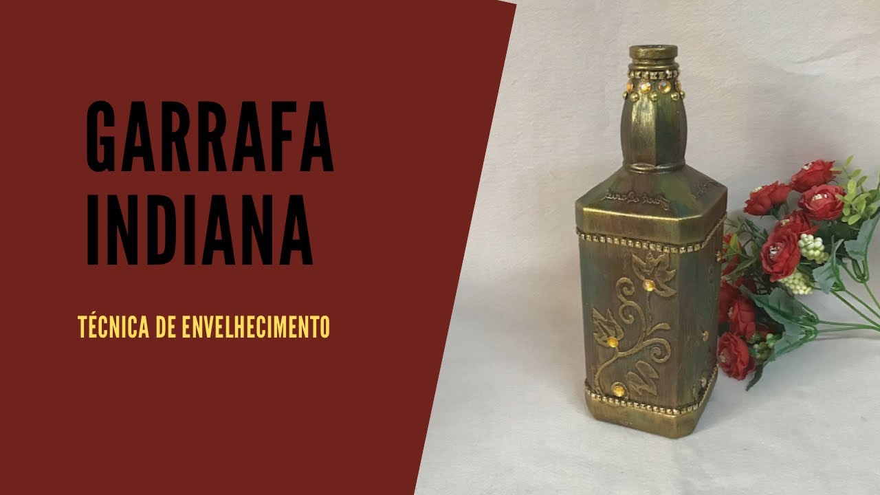 Garrafa Envelhecida - Com relevo Massa corrida - Garrafa estilo indiano