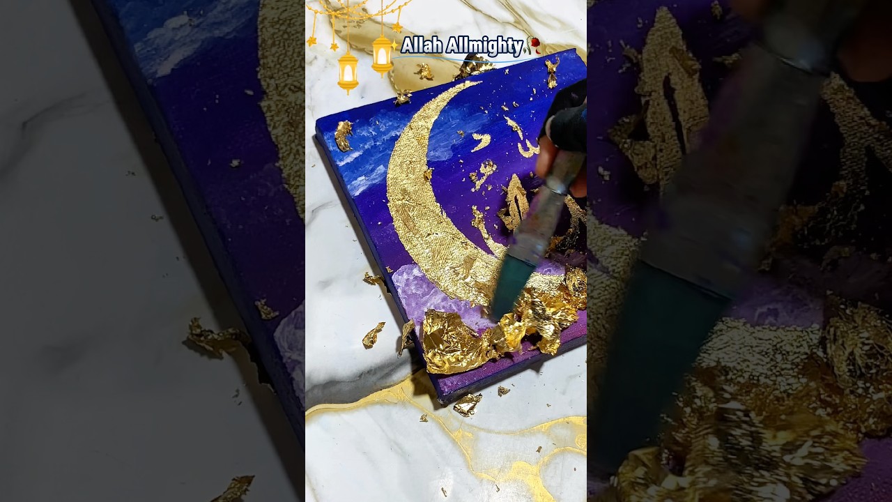 Allah name Calligraphy with gold leaf 🍁/ Islamic calligraphy art#shorts