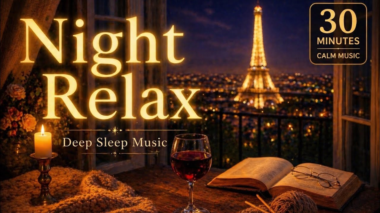 Night Piano in Paris 🌙☕Eiffel Tower View｜Deep Sleep & Relaxing Music