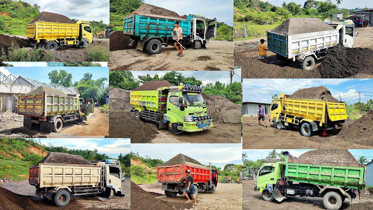 Truk Jomplang. Kompilasi Mobil Truk BONGKAR Muatan PASIR FULL BAK Menggunung Di Lokasi TAMPUNGAN